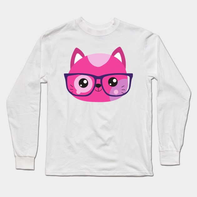 Hipster Cat, Cat With Glasses, Little Cat, Kitten Long Sleeve T-Shirt by Jelena Dunčević